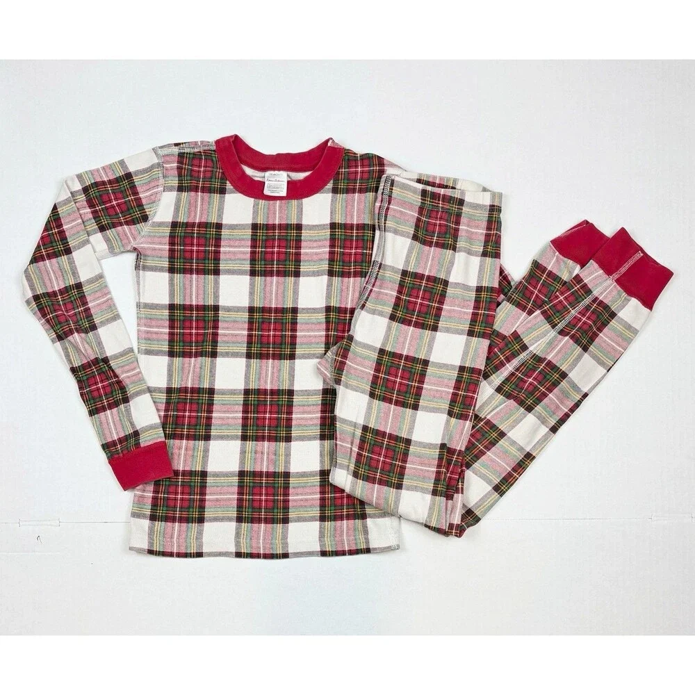 Hanna Andersson Pajamas Sz 12 Christmas Red Green Plaid 2-Piece Organic Cotton
